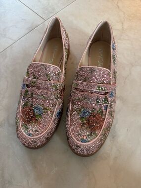 Betsey Johnson Pink Crystal Floral Loafers